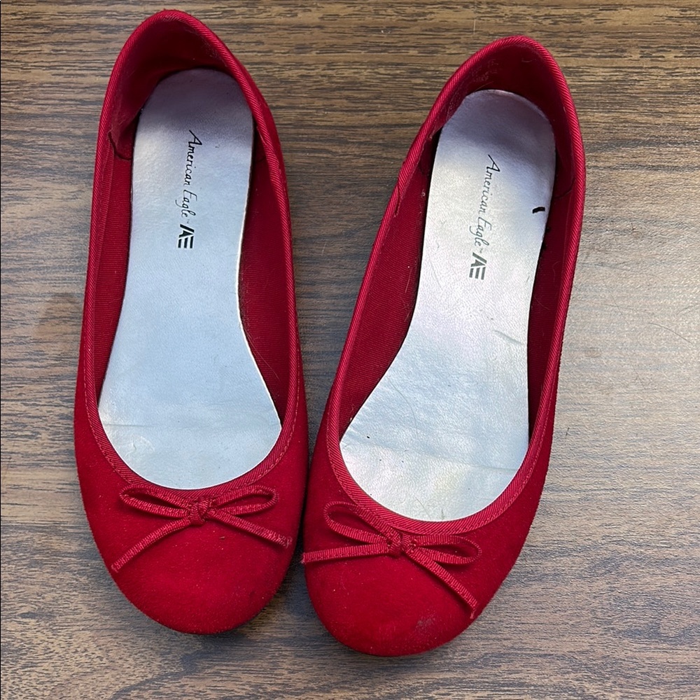 American Eagle Outfitters Red Ballet Flats with Bow Detail